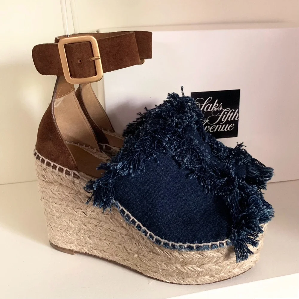 Chloe suede denim wedge heels
